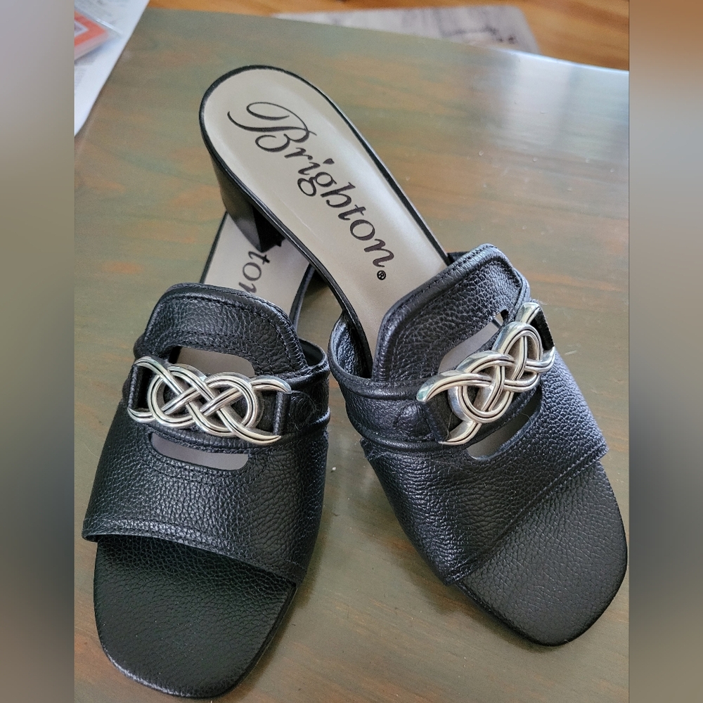 Brighton Black and Silver Mules with Chain Detail